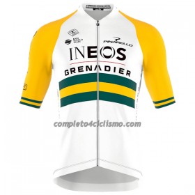 Completo Maglia + Pantaloncino con bretelle 2023 INEOS Grenadiers Campione Australiano Manica Corta Giallo Bianco